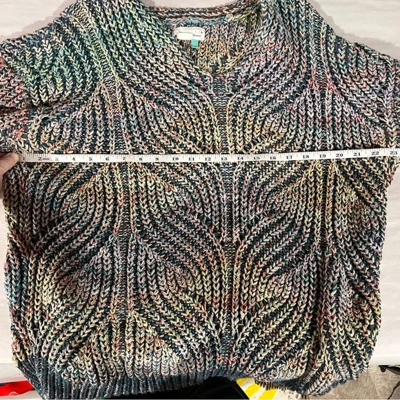 Anthropologie Multicolor Chroma Chunky Knit V-Neck Sweater 1X - Picture 12 of 16